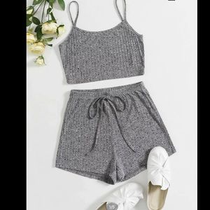 Rib-knit cropped cami & short set